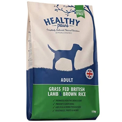 Image of Healthy Paws Premium Dry Dog Food Hypoallergenic Gluten Free Natural Lamb &amp; Brown Rice Complete Pet Nutrition for Adult Large Breeds 12Kgs