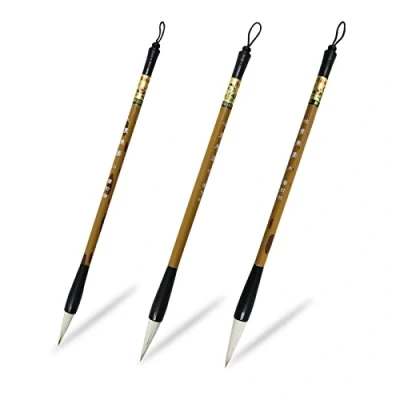 Image of Huakaile 3 Sizes Chinese Writing Brushes, Calligraphy Brush Set, Painting Ink Brushes with Bamboo Pen Holder, Traditional Art Sumi (Large, Medium, Small)