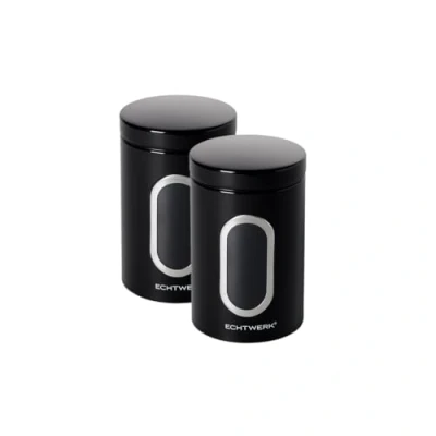 Image of ECHTWERK Stylish Storage Jars, Set of 2, Black, Containers, Box, for Storing Flour, Sugar, Cereal, Tea, Metal Tin with Airtight Lid and Large Viewing Window