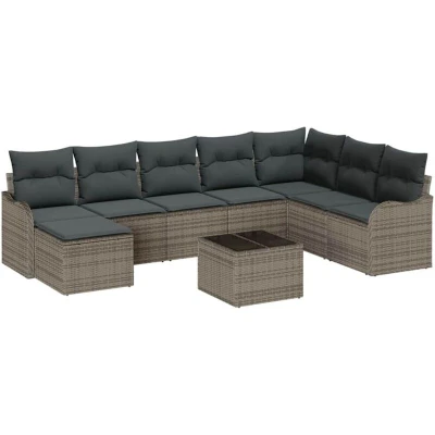 Image of vidaXL 8 Piece Garden Sofa Set with Cushions Black Poly Rattan