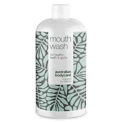Image of Mouthwash with Antibacterial Tea Tree Oil 500 ml Cares for and relieves Sore Bleeding Gums a Healthy Oral Hygiene Without Bad Breath 100% Vegan dermatologically Tested