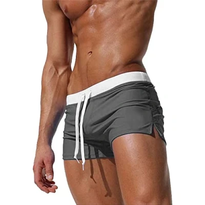 Image of TMEOG Swimming Trunks Men Swim Shorts Gym Board Men&#039;s Swimwear Quick Dry Beach Sexy Boxer with Zipper Pockets(Dark Grey,S)