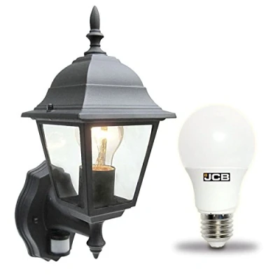 Image of Dependable Trading LTD Traditional 4 Sided Garden/Porch Outdoor Coach Wall Lantern IP44 (Black + Motion Sensor LED)