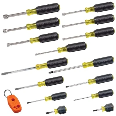 Image of Klein Tools 80021 Tool Set, Screwdriver and Nut Driver Kit with Assorted Tips, Magnetizer/De Magnetizer, 16 Piece, Home Improvement