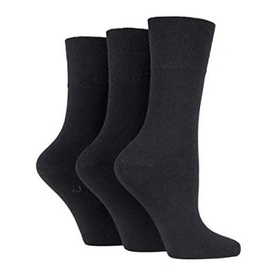 Image of 3x Pairs of Ladies Womens Gentle Grip Diabetic Socks Honey Comb Top/UK 4 8 Eur 37 42 (Black)