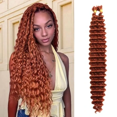 Image of Deep Wave Bulk Hair For Braiding 18 inch Synthetic Micro Braids Water Boho No Weft Extensions (350#, (2 Bundles))