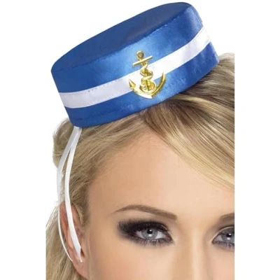 Image of Smiffys Fever Pill Box Sailor Hat, Blue , Accessories Fancy Dress, Dress Up Hats
