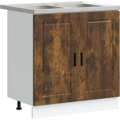 Image of vidaXL Sink Base Cabinet 2 pcs Brown 80 x 46 84.5 cm Engineered wood