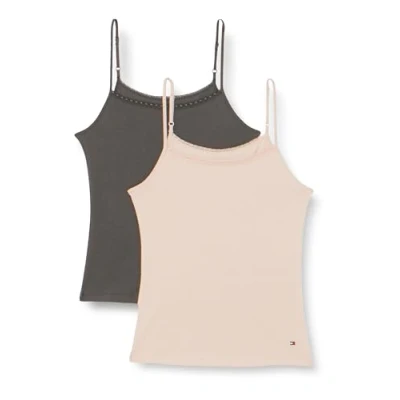 Image of Tommy Hilfiger Women Pack of 2 Tops Stretch, Multicolor (Balanced Beige/Dark Ash), M