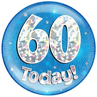 Image of OAKTREE UK 633551 6&quot; Jumbo Badge 60 Today Blue Holographic Cracked Ice