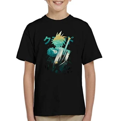 Image of Final Fantasy 7 Cloud Strife Sword Kanji Kid&#039;s T Shirt Black