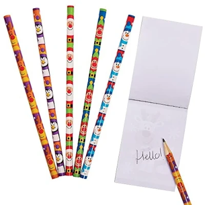 Image of Baker Ross FX405 Christmas Chums Pencils Pack of 15, Party Bag Fillers and Favours for Kids, Drawing Writing