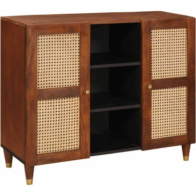 Image of Media Storage Cabinets &amp; Racks Brown Cane and solid mango wood Vidaxl