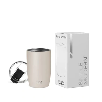 Image of Simple Modern Travel Coffee Mug Tumbler with Flip Lid Insulated Stainless Steel Iced Cup Gifts for Women and Men Voyager Collection 350ml Almond Birch