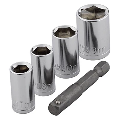 Image of wolfcraft Wrench Socket Set (A/F 7,8,10,13), 5 Pcs. I 2413000 For power drills, cordless screwdrivers and hand