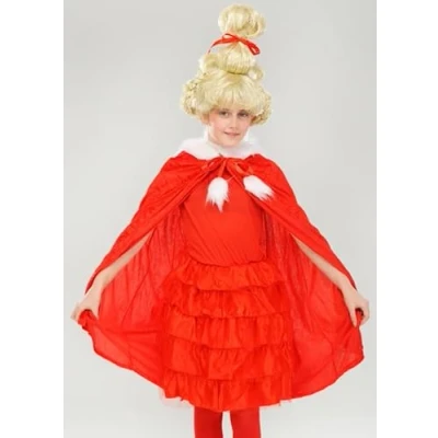 Image of The Grinch Style Cindy Lou Who Childrens Red Velvet Cape