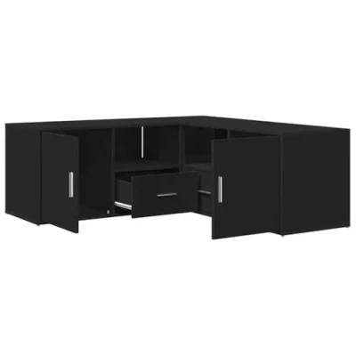 Image of vidaXL Corner Cabinet Shelf Unit Bookcase Black Engineered Wood 2 Assembly Ways Ample Storage 200x40x45 cm