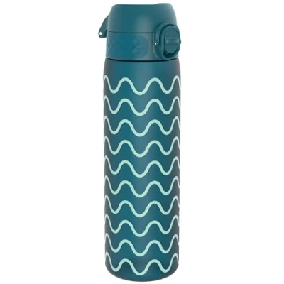 Image of Ion8 Water Bottle, 500ml/18oz, Slim Leak proof &amp; BPA Free Drinking Secure Lock Prevents Spills, Dishwasher Safe, Carry Handle, Ideal for Adults Kids Travel, Gym School, Waves Design