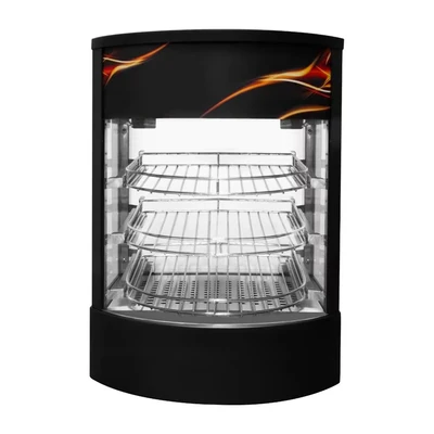 Image of Food Warmer Cabinet Countertop Heated Glass Display Commercial Hot Pizza Pie Showcase Unit Black Steel Electric 30 85C Temperature Control Switch Internal Light 3 Tier Wire Shelving FREE Tongs