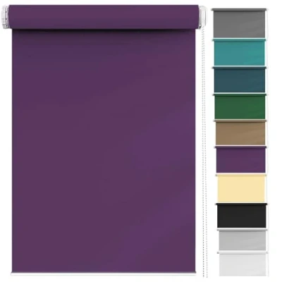 Image of No Drill Blackout Blinds 120 x 110 cm Privacy Protection Easy to Install, Roller Durable Fittings Fit for Bedroom, Nursery, Purple