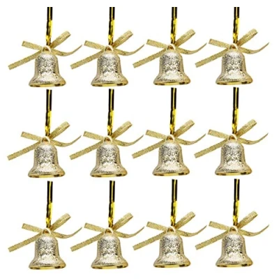 Image of Christmas Concepts® Pack Of 12 Gold Bells With Ribbons Tree Decorations Traditional