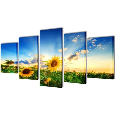 Image of vidaXL Canvas Wall Print Set Sunflower 200 x 100 cm