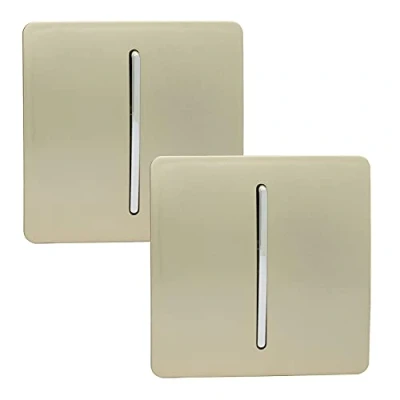 Image of Trendi 1 Gang 2 Way Artistic Modern Glossy 10 Amp Rocker Tactile Light Switch Champagne Gold (2 Pack)