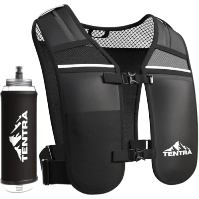 Image of TENTRA Running Phone Holder Vest With 500ml Water Bottle Waterproof Pouch Adjustable Reflective 8 Pockets, Lightweight Hydration Accessories for Men &amp; Women