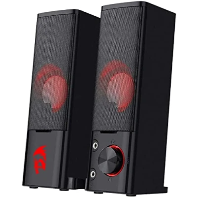 Image of Redragon GS550 ORPHEUS PC Gaming Speakers, 2.0 Channel Stereo Desktop Computer Sound Bar with Compact Maneuverable Size, Headphone Jack, Quality Bass and Decent Red Backlit, USB Powered w/ 3.5mm Cable