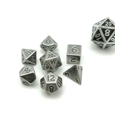 Image of Bescon 10MM Mini Solid Metal Dice Set Old Nickle, Ancient Metallic Polyhedral D&amp;D RPG Miniature 7 sets