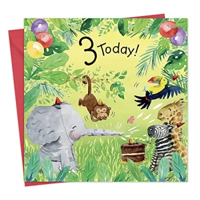 Image of Twizler 3rd Birthday Card For Boy or Girl Jungle Animals Age 3 Childrens Happy Girls Boys Gifts