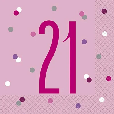 Image of Dazzling 21st Glitz Pink &amp; Silver Luncheon Napkins (16cm) Soft Chic Sparkling Design Perfect for Celebrations Events 16ct