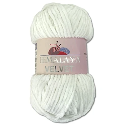 Image of Wohnkult Himalaya 100 g Velvet Dolphin Wool, 40 Colours to Choose From, Chenille Knitting Yarn, Fluffy Shiny Accessory, Clothing, Blankets (90063, White)