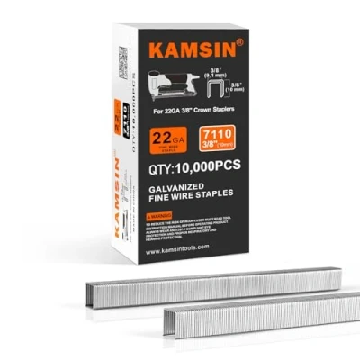Image of KAMSIN 7110 22 Gauge Galvanized Fine Wire Staples 3/8(9mm) Crown 3/8(10mm) Leg Length 71 Series Upholstery for Staple Gun, Fabric, Cabinet 10,000 per Box (1 Box)