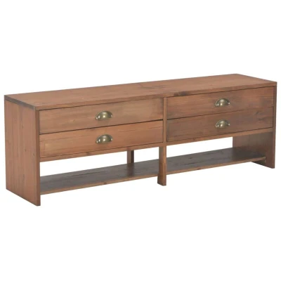 Image of vidaXL Solid Fir Wood TV Cabinet with Drawers and Shelf Brown Wooden Stand for TV, DVD Player, Gaming Console Suitable Living Room Bedroom, Easy Assembly.