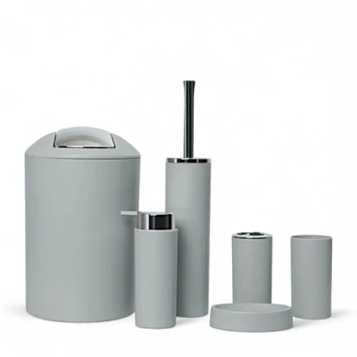 Image of GMMH 6 Piece bathroom accessory set, soap dispenser, holder, toilet brush, light grey, design 2a