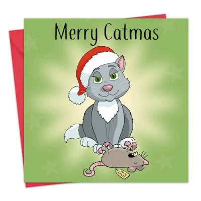 Image of Twizler Merry Christmas Card with Catmas Funny Xmas Happy Womens Mens Female For Cat