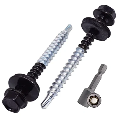 Image of SKIR&#039;CO (10 pcs) Painted Roofing Screws 4.8 x 50 mm, Hex Head, Self Drilling With EPDM Washers (Jet Black, RAL 9005)