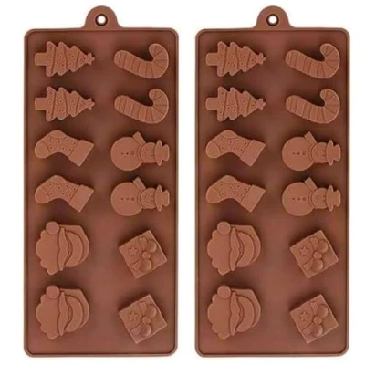 Image of YJDM Christmas Silicone Molds, 2 Pack Large 12Cavities Snowflake Gingerbread Man Shapes Cake Moulds Soap Candy Chocolate Muffin Jelly Trays Baking Molds for Xmas New Year Decoration (Christmas C)
