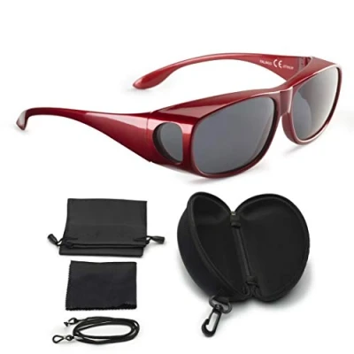 Image of FALINGO over glasses sunglasses fit CLASSIC EDITION polarised UV 400 (Red, Grey)