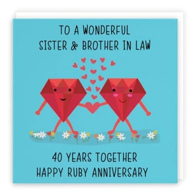 Image of Hunts England Sister And Brother In Law 40th Anniversary Card To A Wonderful &amp; 40 Years Together Happy Ruby Iconic Collection