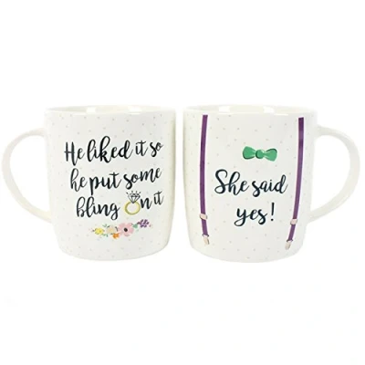 Image of Jones Home &amp; Gift Engagement &quot;She Said Yes&quot; Mugs Set of Two Boxed