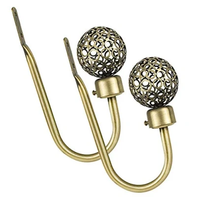 Image of INCREWAY Curtain Hook, 2 Pcs Metal Hollow Ball U Shape Wall Window Hooks With Screws Tieback Holdback (Antique Bronze)
