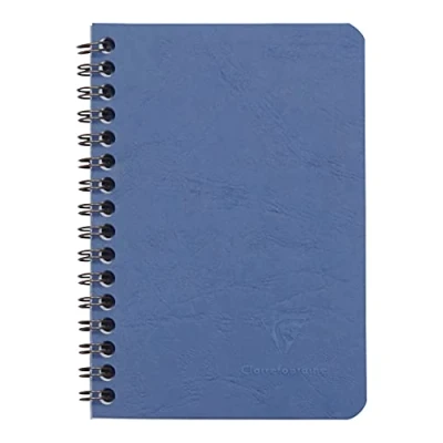 Image of Clairefontaine Ref 785924C Age Bag Wirebound Notebook (100 Pages) 9 x 14cm, Squared Rulings, 90gsm Brushed Vellum Paper, Pocket for Loose Documents Blue Cover