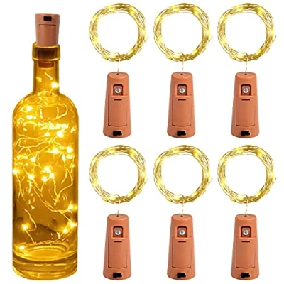 Image of Yizhet Bottle Lights with Cork, 6 Pcs Cork for Bottles 2M 20 LED, Battery Operated Copper Wire Fairy Wine Stopper Wedding DIY Table Centrepieces Christmas (Warm White)