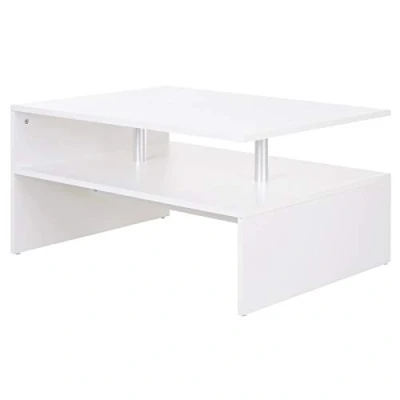 Image of HOMCOM 2 Tier Coffee Table Side/End Modern Rectangular Design w/Open Shelf Living Room Entryway Hallway Furniture White