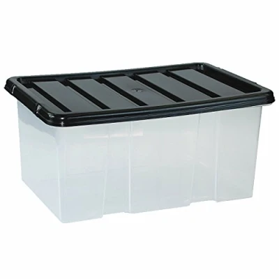 Image of CrazyGadget® Small Medium Large Big Plastic Storage Clear Box with Lid Strong Stackable Container Made In U.K. Set of 5 (7L)