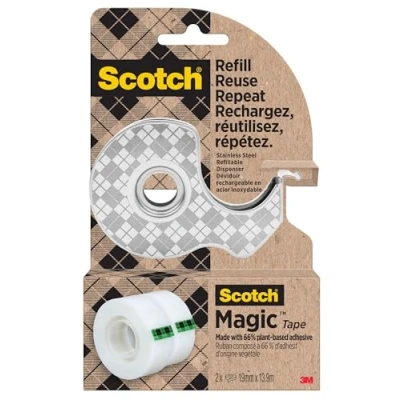 Image of Scotch Stainless Steel Tape Dispenser with 2 Rolls of Magic 19mm x 13.9m (Pack 2)