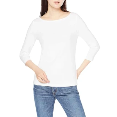 Image of Amazon Essentials Women&#039;s Slim Fit 3/4 Sleeve Solid Boat Neck T Shirt, White, XS
