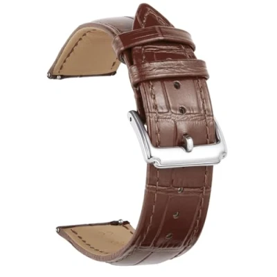 Image of BINLUN Leather Watch Strap Quick Release Replacement Crocodile Bands for Men Women (Brown, 24mm)